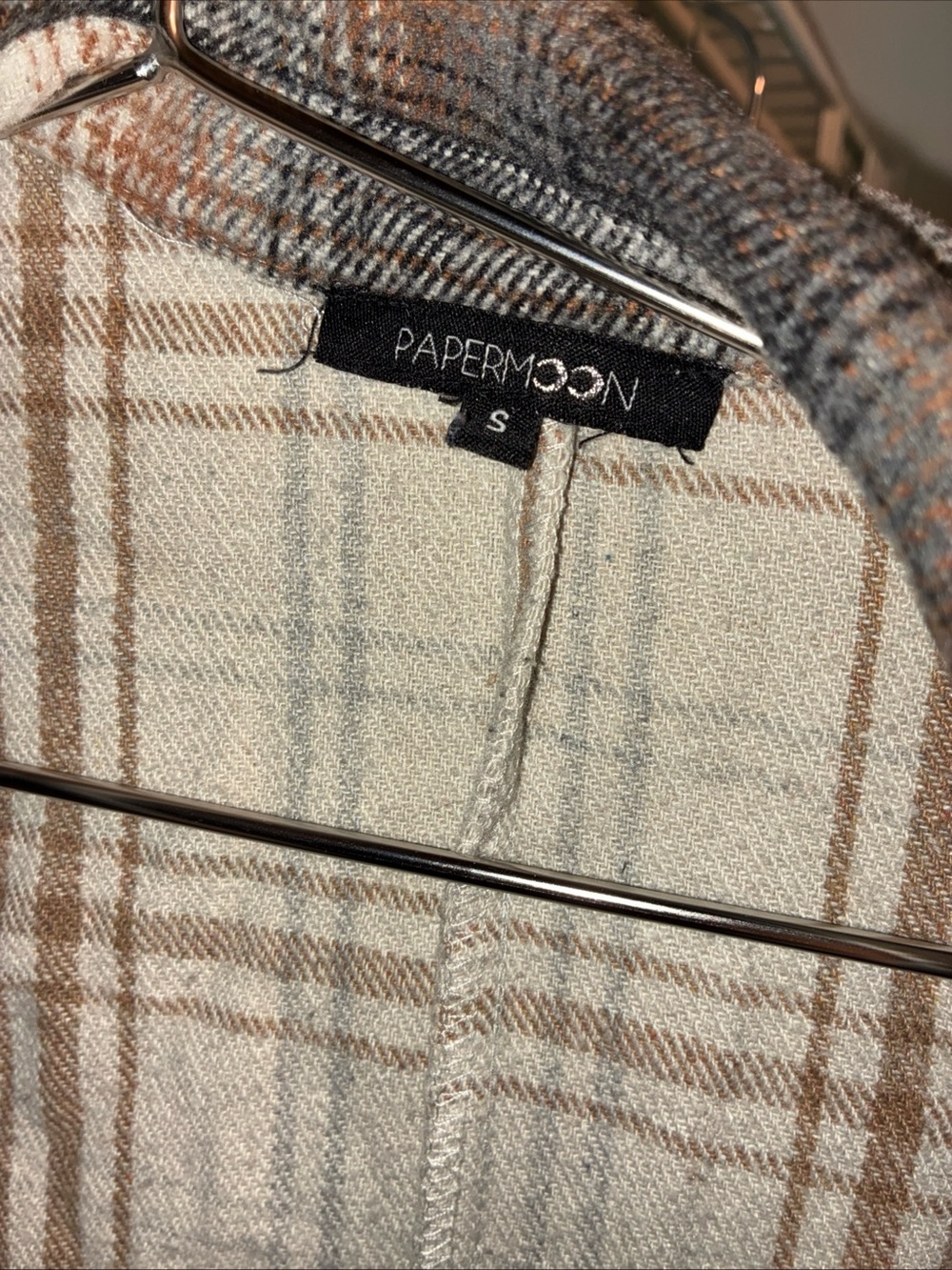 Papermoon Cream and Brown Plaid Shirt Jacket